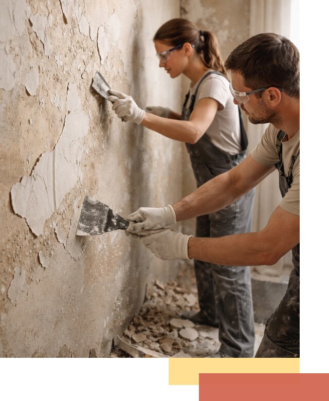Снятие старой шпаклевки и подготовка поверхностей в чусовом