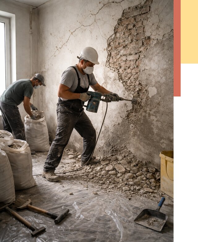 Демонтаж штукатурки со стен в чусовом от 7523 руб/м² — быстро и недорого | ОТДЕЛОЧНИК-Чсв