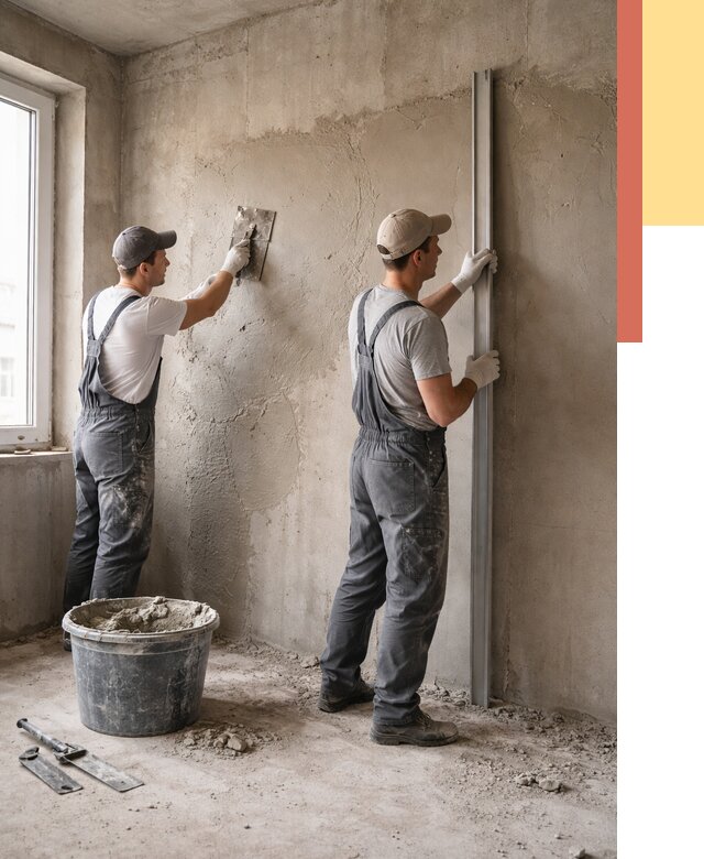 Штукатурка бетонных стен в чусовом от 4702 руб/м² — качественно и быстро | ОТДЕЛОЧНИК-Чсв