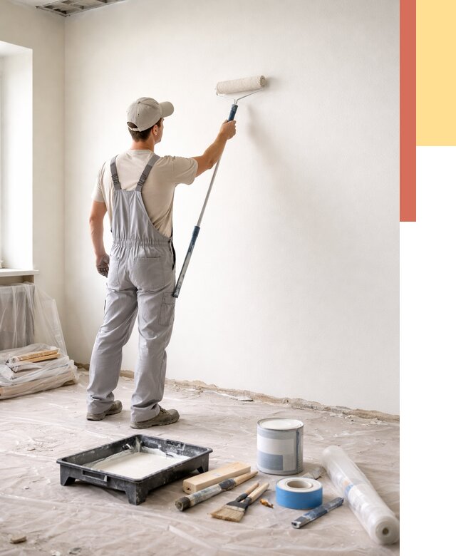 Покраска стен водоэмульсионной краской в чусовом от 470 руб. за м² | ОТДЕЛОЧНИК-Чсв