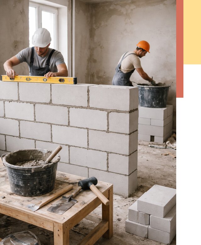 Кладка перегородок из газобетона в чусовом от 3343 руб. под ключ | ОТДЕЛОЧНИК-Чсв