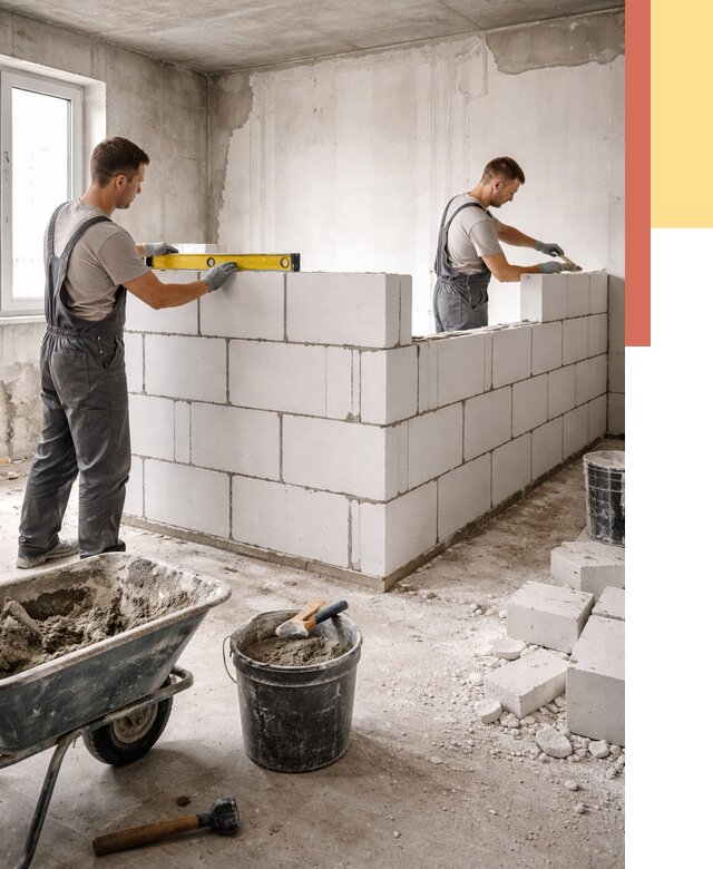 Кладка перегородок из ПГП в чусовом от 2612 руб./м2 — монтаж и возведение под ключ | ОТДЕЛОЧНИК-Чсв