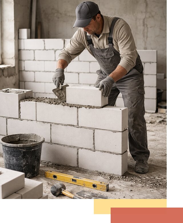 Кладка перегородок из силикатного блока в чусовом