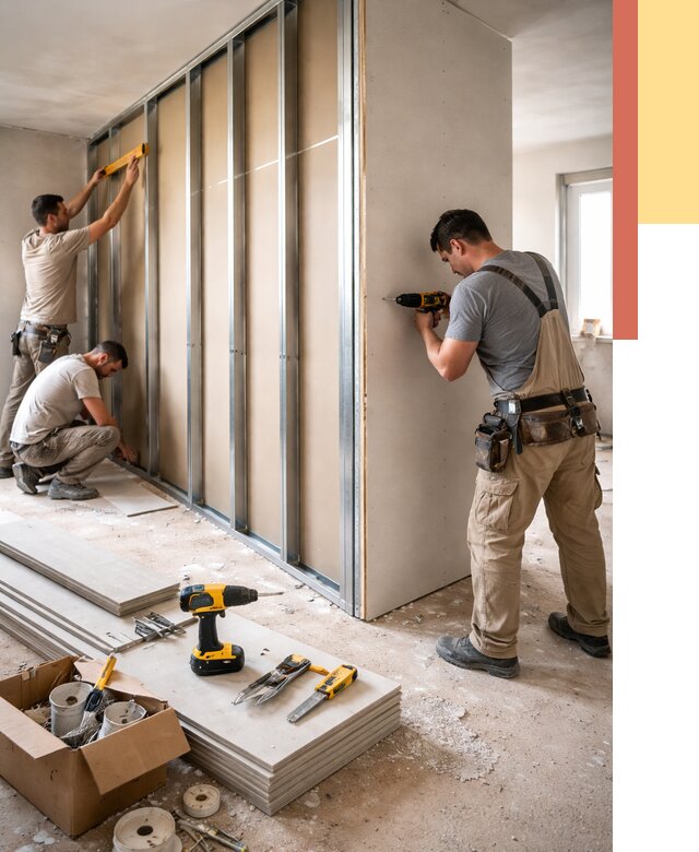 Монтаж однослойной перегородки из гипсокартона в чусовом от 679 руб. | ОТДЕЛОЧНИК-Чсв