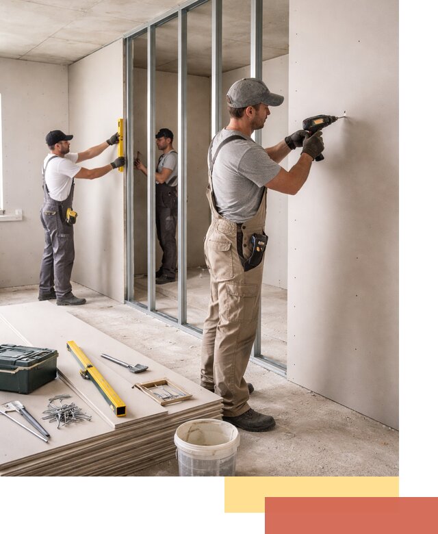 Однослойная перегородка из гипсокартона в чусовом под ключ, монтаж и отделка