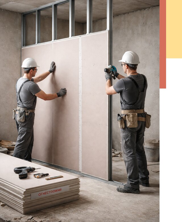 Перегородка из огнестойкого гипсокартона в чусовом от 1933 руб. под ключ | ОТДЕЛОЧНИК-Чсв