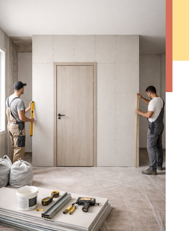 Перегородка из гипсокартона с дверью в чусовом от 4702 руб. под ключ | ОТДЕЛОЧНИК-Чсв