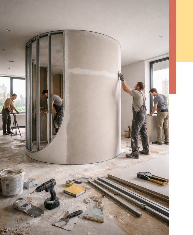 Радиусная перегородка из гипсокартона в чусовом от 3030 руб. под ключ | ОТДЕЛОЧНИК-Чсв