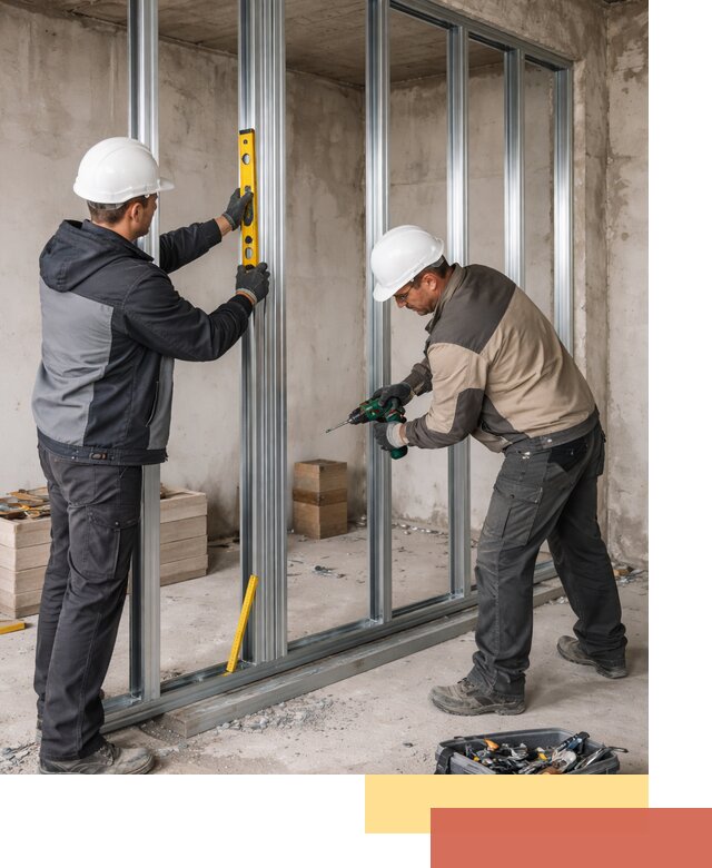 Монтаж каркаса перегородки из профиля в чусовом