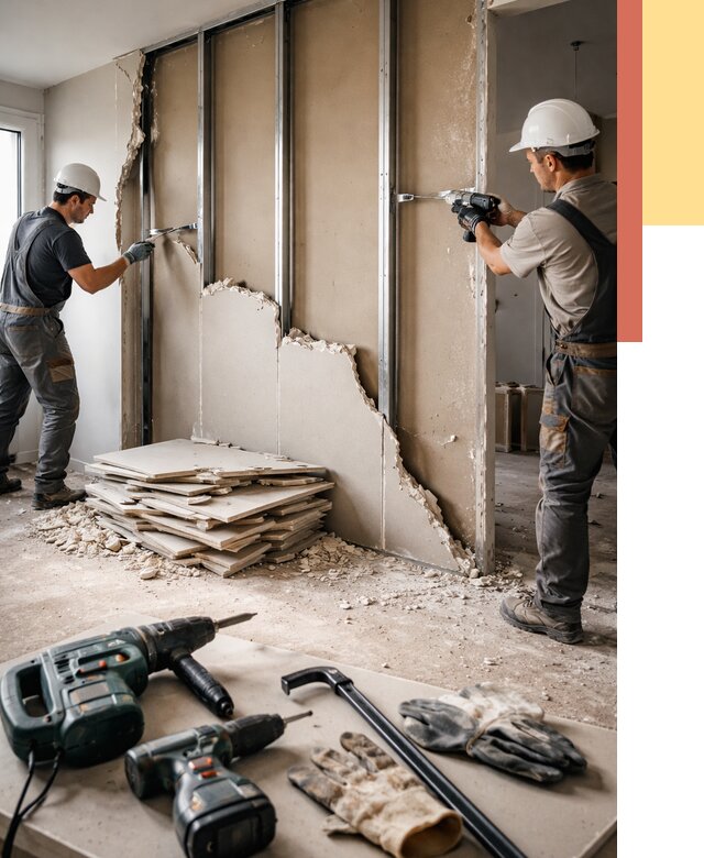 Демонтаж перегородки из гипсокартона в чусовом от 1254 руб. быстро и недорого | ОТДЕЛОЧНИК-Чсв