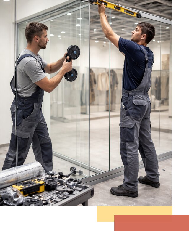 Стеклянные перегородки для магазинов в чусовом — монтаж и установка