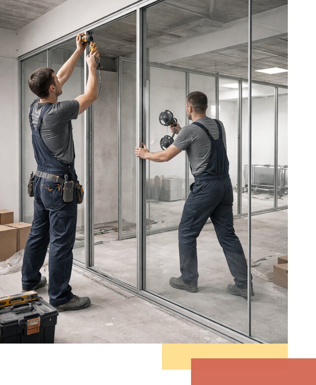 Алюминиевые перегородки со стеклом в чусовом — изготовление и монтаж