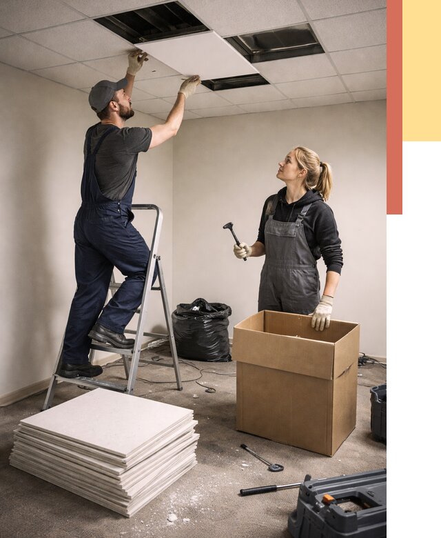 Демонтаж потолочной плитки в чусовом от 4702 руб. быстро и недорого | ОТДЕЛОЧНИК-Чсв