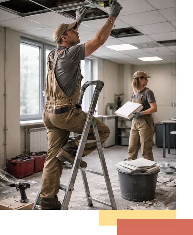 Ремонт потолка Армстронг и замена плит в чусовом