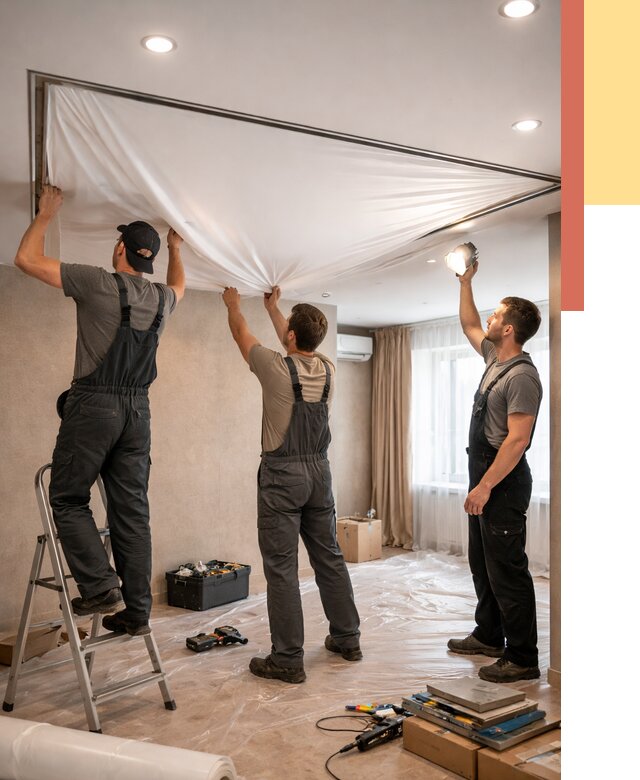 Монтаж ПВХ натяжного потолка в чусовом от 3657 руб. под ключ | ОТДЕЛОЧНИК-Чсв