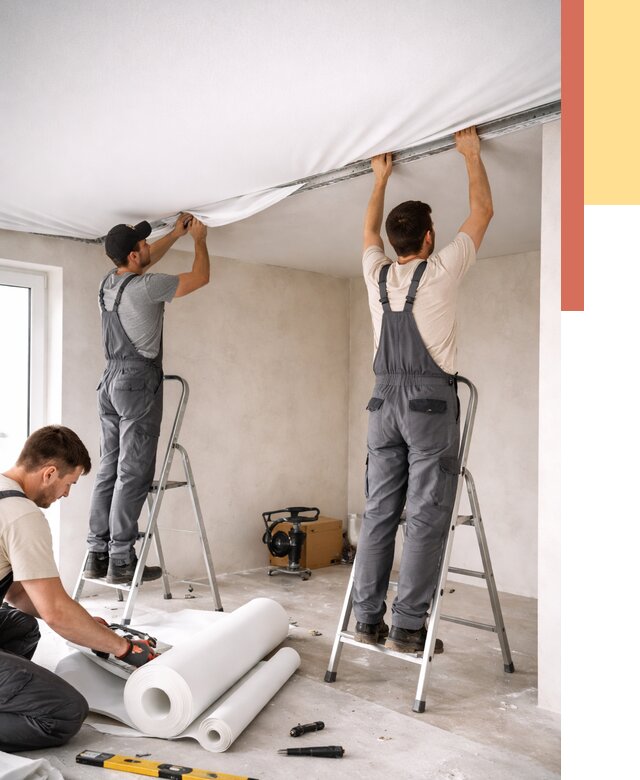 Монтаж тканевого натяжного потолка в чусовом от 3657 руб. под ключ | ОТДЕЛОЧНИК-Чсв