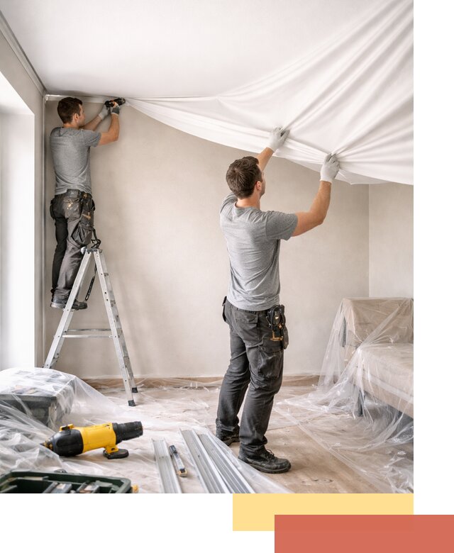 Монтаж тканевого натяжного потолка в чусовом недорого и быстро