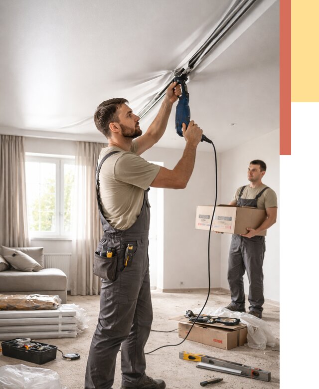 Монтаж сатинового натяжного потолка в чусовом от 3657 руб. | Быстро, недорого — ОТДЕЛОЧНИК-Чсв