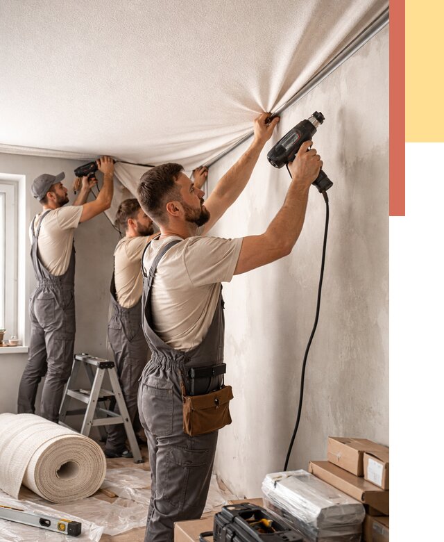 Монтаж фактурного натяжного потолка в чусовом от 784 руб. — ОТДЕЛОЧНИК-Чсв