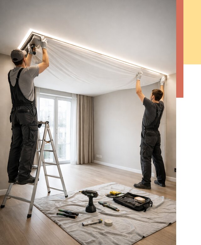 Монтаж парящего натяжного потолка в чусовом от 4702 руб. быстро и недорого | ОТДЕЛОЧНИК-Чсв