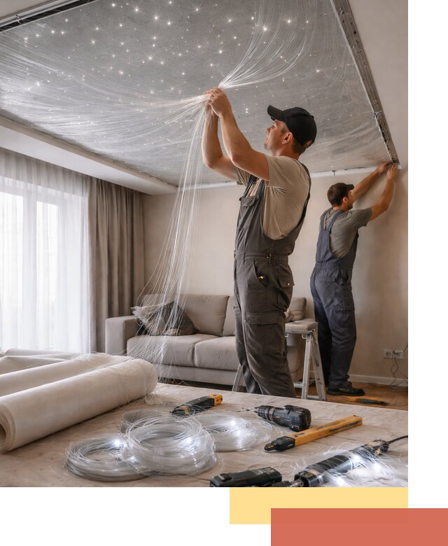 Монтаж натяжного потолка «Звездное небо» в чусовом