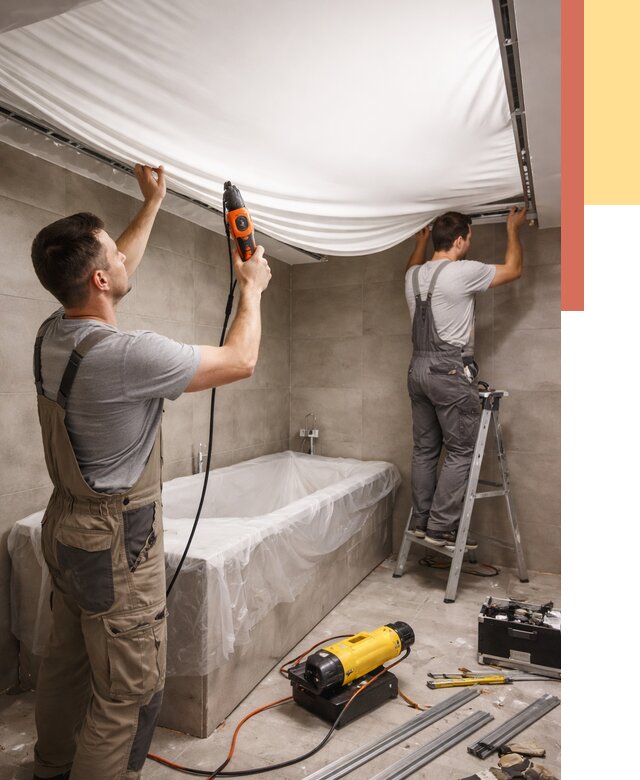 Монтаж натяжного потолка в ванной в чусовом от 1254 руб. под ключ | ОТДЕЛОЧНИК-Чсв