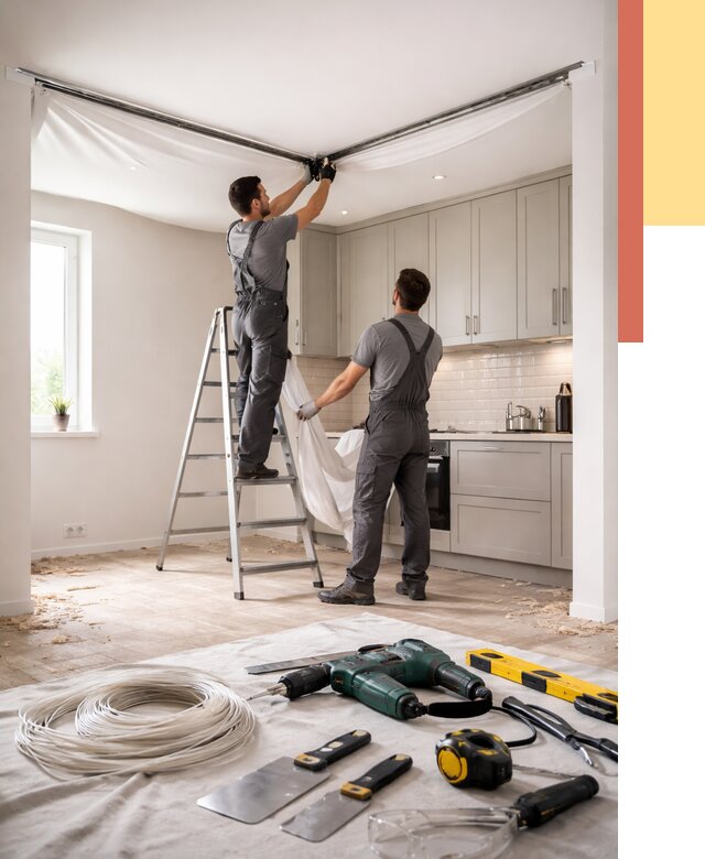 Установка натяжного потолка на кухне в чусовом от 2508 руб. | ОТДЕЛОЧНИК-Чсв