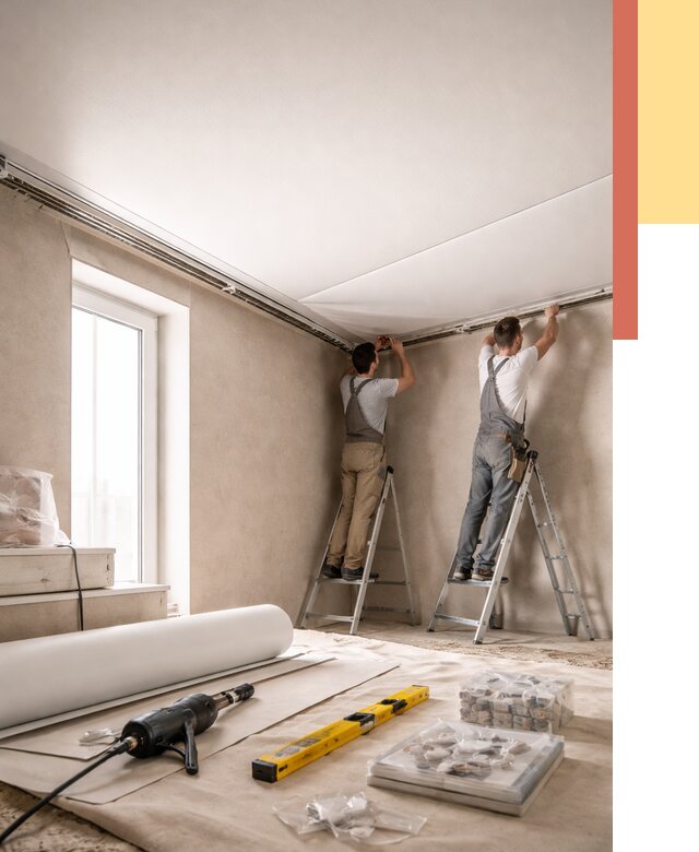 Монтаж натяжного потолка в спальне в чусовом от 3970 руб. под ключ | ОТДЕЛОЧНИК-Чсв