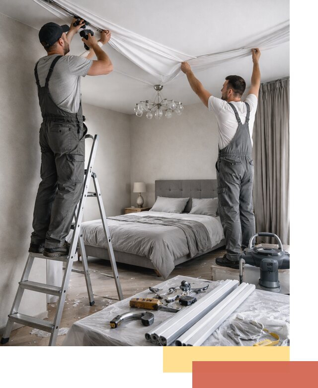 Монтаж натяжного потолка в спальне в чусовом