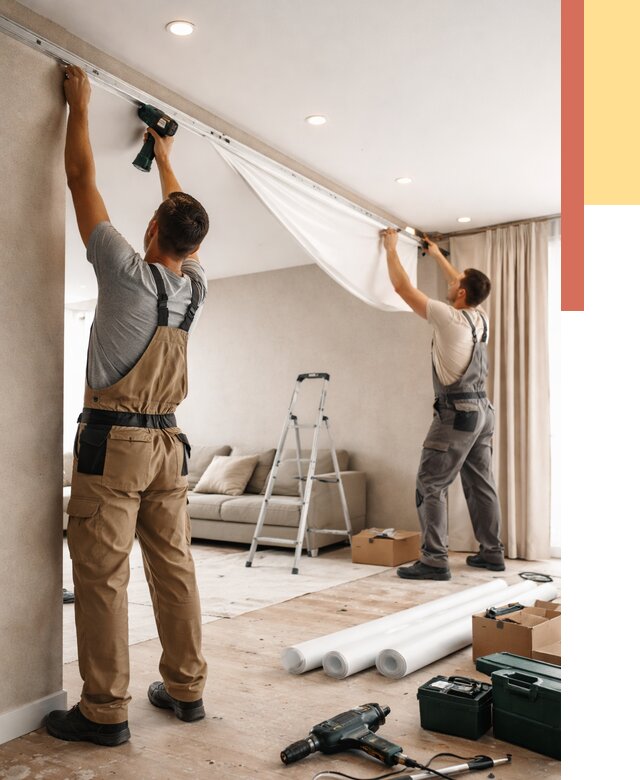 Монтаж натяжного потолка в гостиной в чусовом от 575 руб. | ОТДЕЛОЧНИК-Чсв