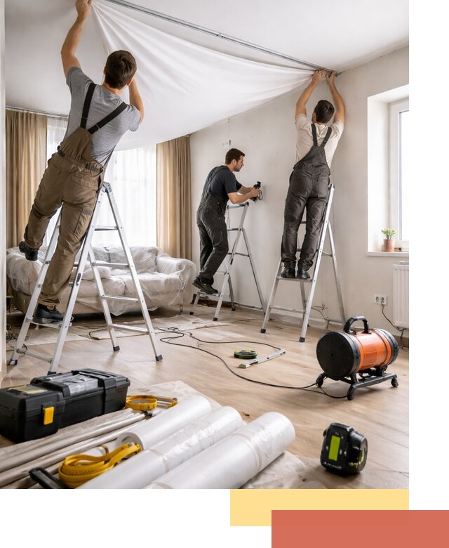 Монтаж натяжного потолка в гостиной в чусовом