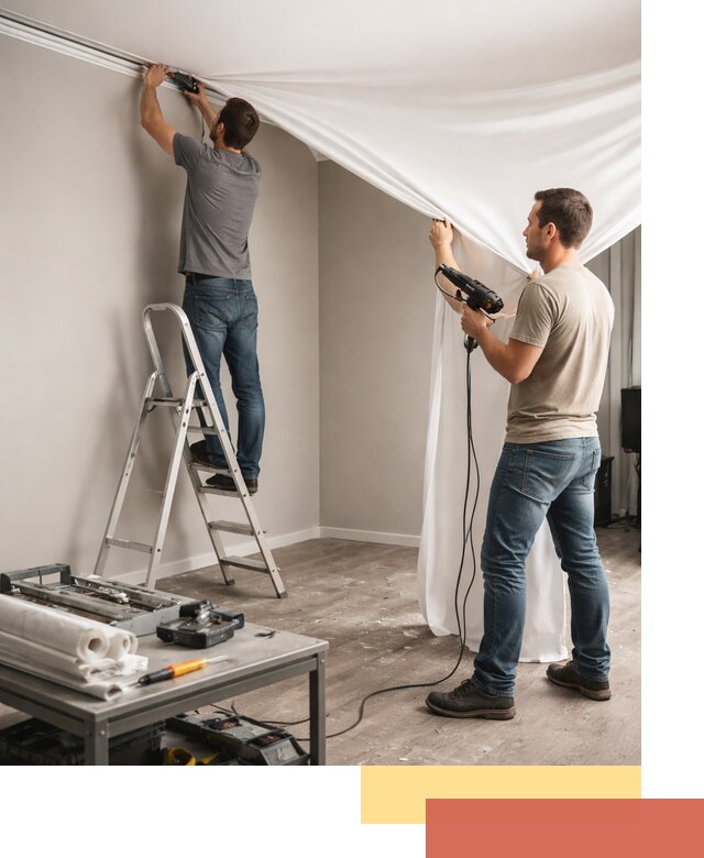 Монтаж натяжного потолка в студии в чусовом