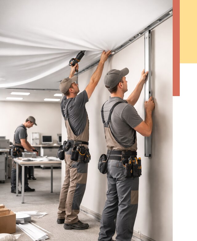 Монтаж натяжного потолка в офисе в чусовом от 470 руб/м² — быстро и недорого | ОТДЕЛОЧНИК-Чсв