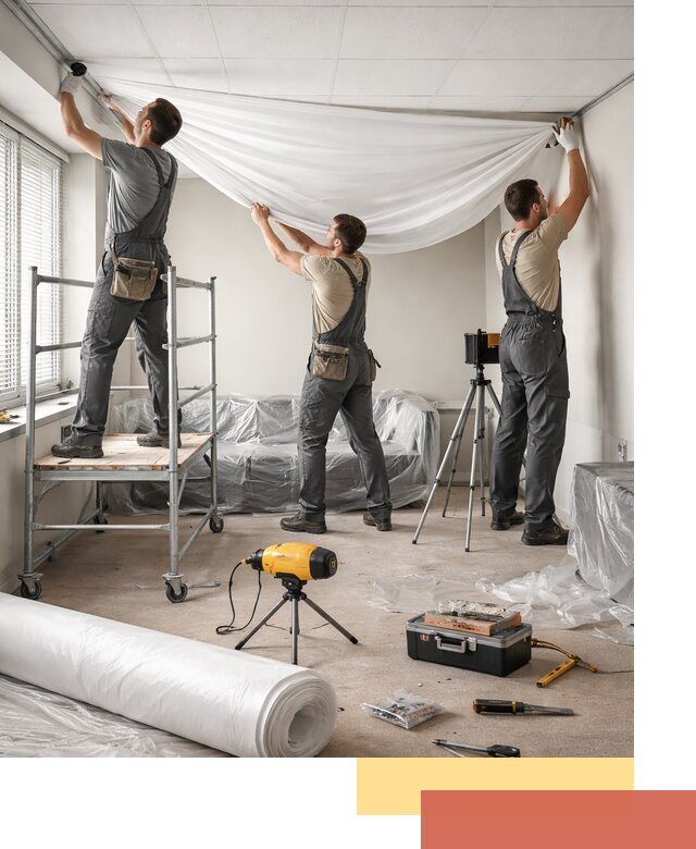 Монтаж натяжного потолка в офисе в чусовом