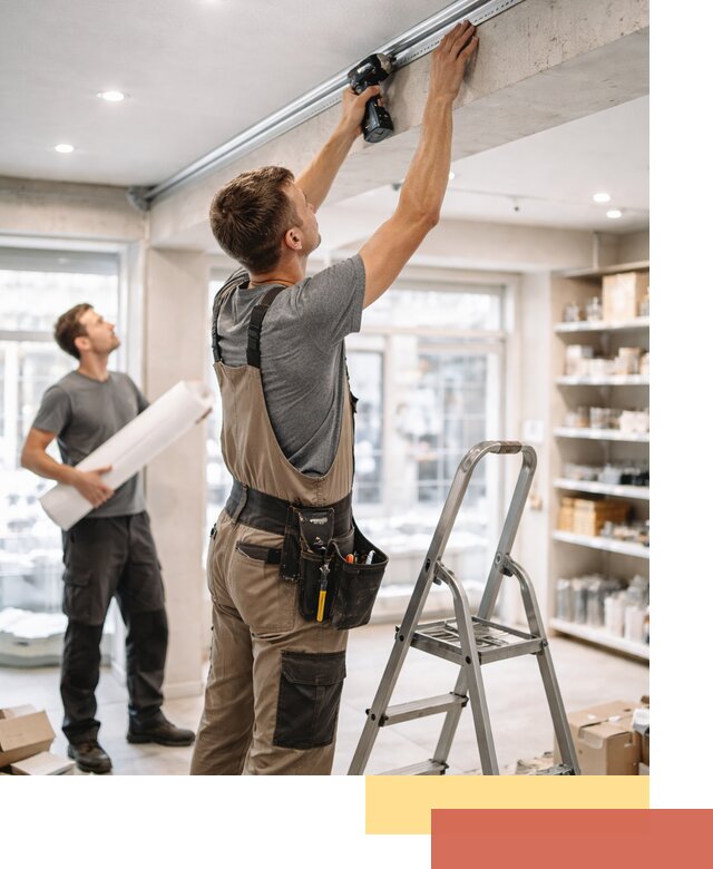 Монтаж натяжных потолков в магазине в чусовом