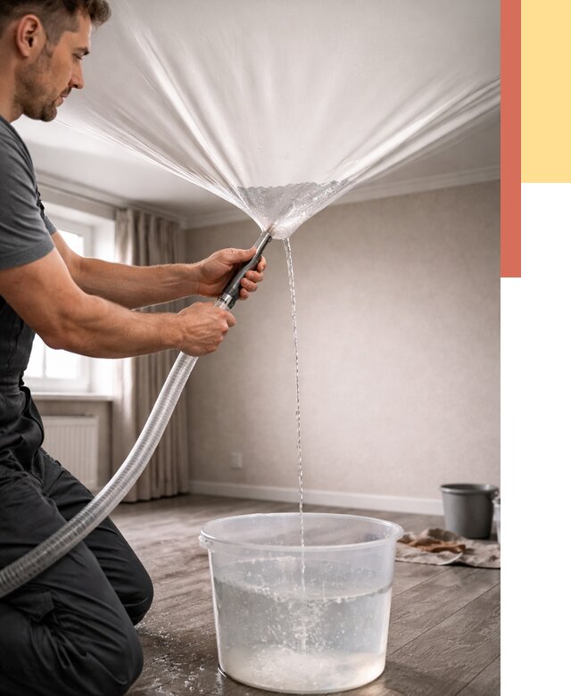 Слив воды с натяжного потолка в чусовом от 2612 руб. быстро и недорого | ОТДЕЛОЧНИК-Чсв