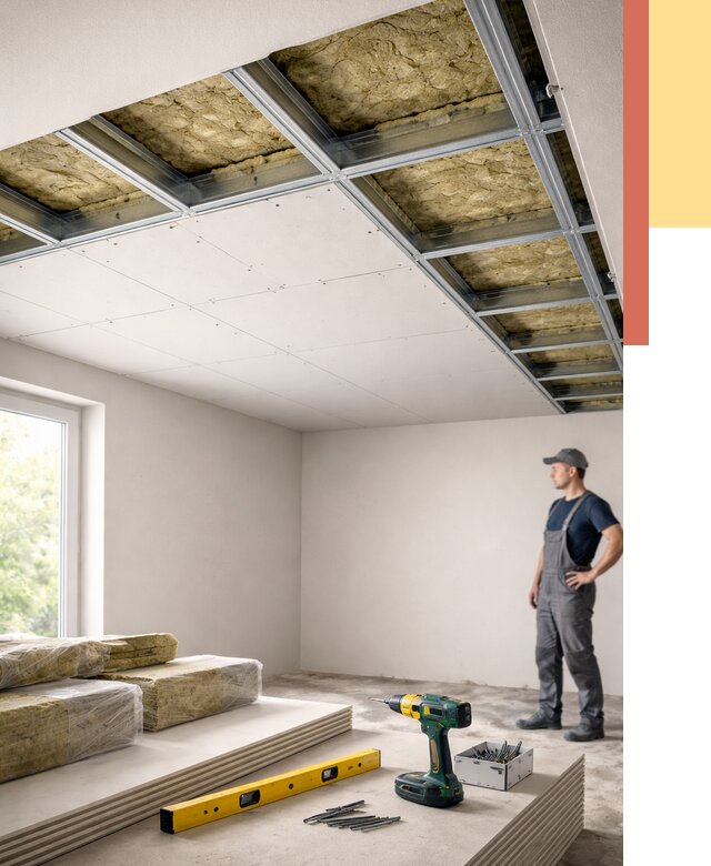 Звукоизоляция потолка ГКЛ в чусовом от 993 руб. — монтаж под ключ | ОТДЕЛОЧНИК-Чсв