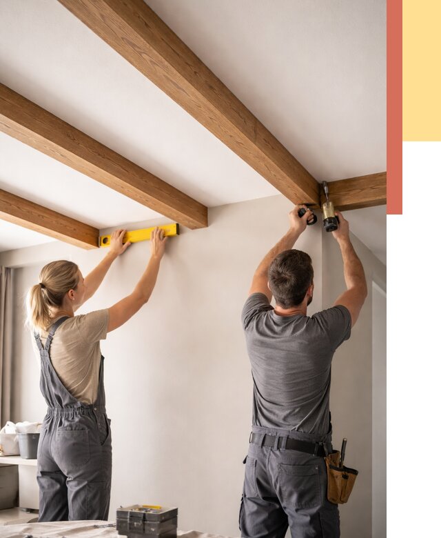 Монтаж декоративных балок на потолок в чусовом от 4388 руб. — ОТДЕЛОЧНИК-Чсв